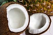 cracked open coconuts